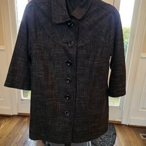 AmbitionClassic Black Tweed Women's Coat - Elegant Button Front Vintage, Small.